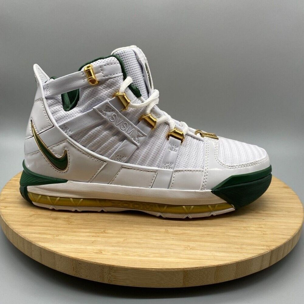 Nike Shoes Mens Size 6 White Green Gold LeBron 3 Sneaker Lace Up Mid AO2434-102 - Picture 3 of 12